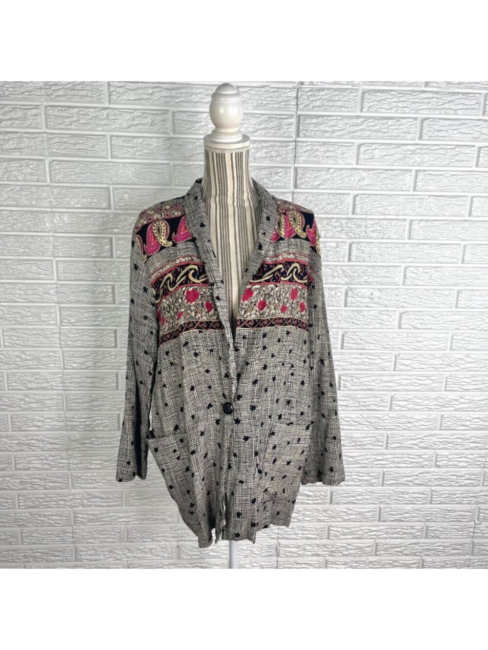 Vtg 90s Kensington Square Oversized Button Front Boyfriend Blazer Baroque  Large